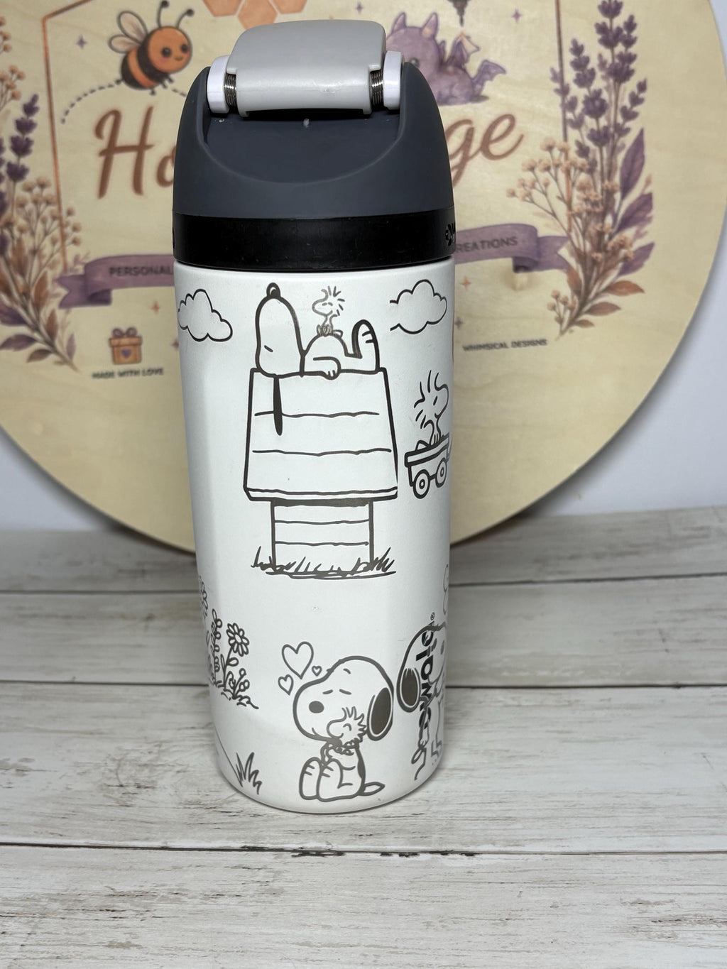 Peanuts Inspired Water Bottle | Laser Engraved Gift | Custom Name