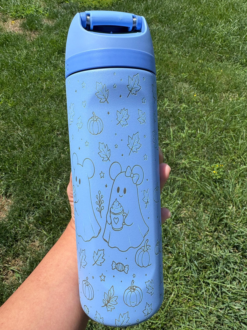 Engraved Owala Tumbler | Ghost Pumpkin Fall Design (24oz/32oz)