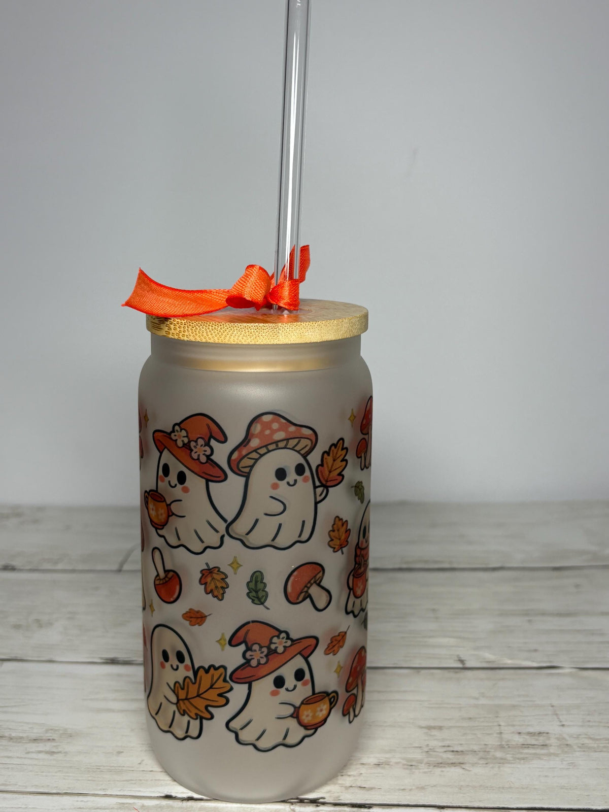 Ghost Fall Frosted Glass Can Bundle | Kawaii Halloween Pumpkin Coffee Cups (Set of 2)