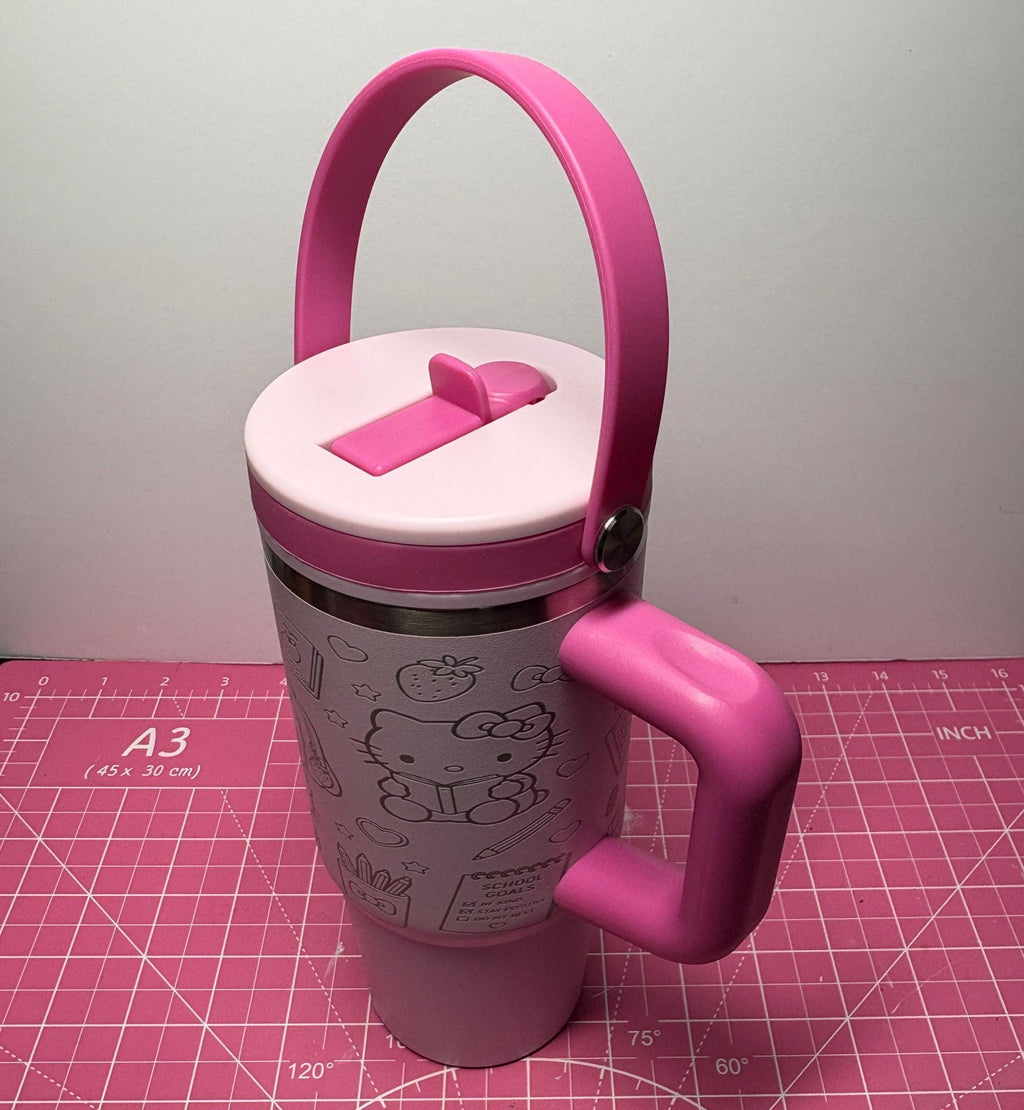 Custom Engraved Kitty Tumbler, 20 oz Ashland Cup with Handle, Personalized Name