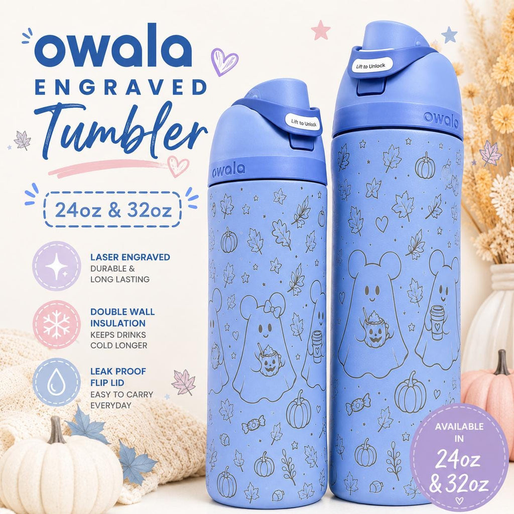 Engraved Owala Tumbler | Ghost Pumpkin Fall Design (24oz/32oz)
