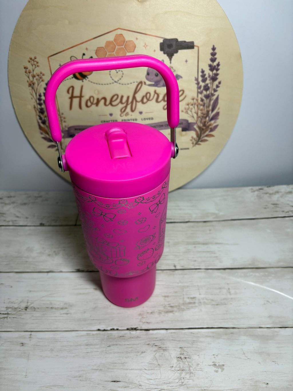 My Melody Engraved Tumbler | Pink 40oz Cup with Handle | Cute Kawaii Tumbler | Personalized Gift | Engraved Character Cup