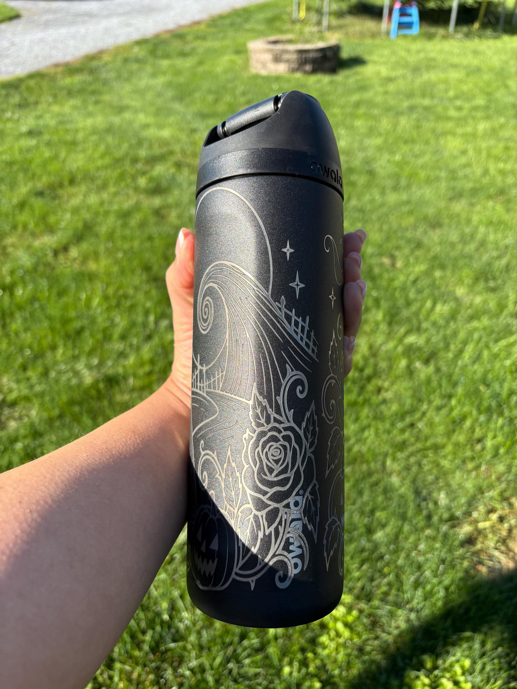 Jack & Sally Engraved Owala FreeSip | Nightmare Before Christmas Inspired Tumbler | Custom Halloween Water Bottle | Gothic Couple Gift