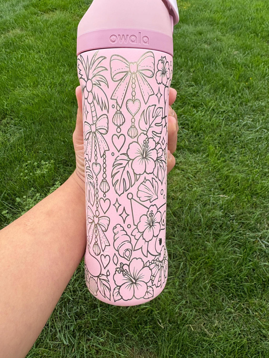 Kitty Inspired Engraved Owala Bottle | Custom Hello Kitty Style Tumbler | Cute Engraved Water Bottle | Floral & Axolotl Cup Gift