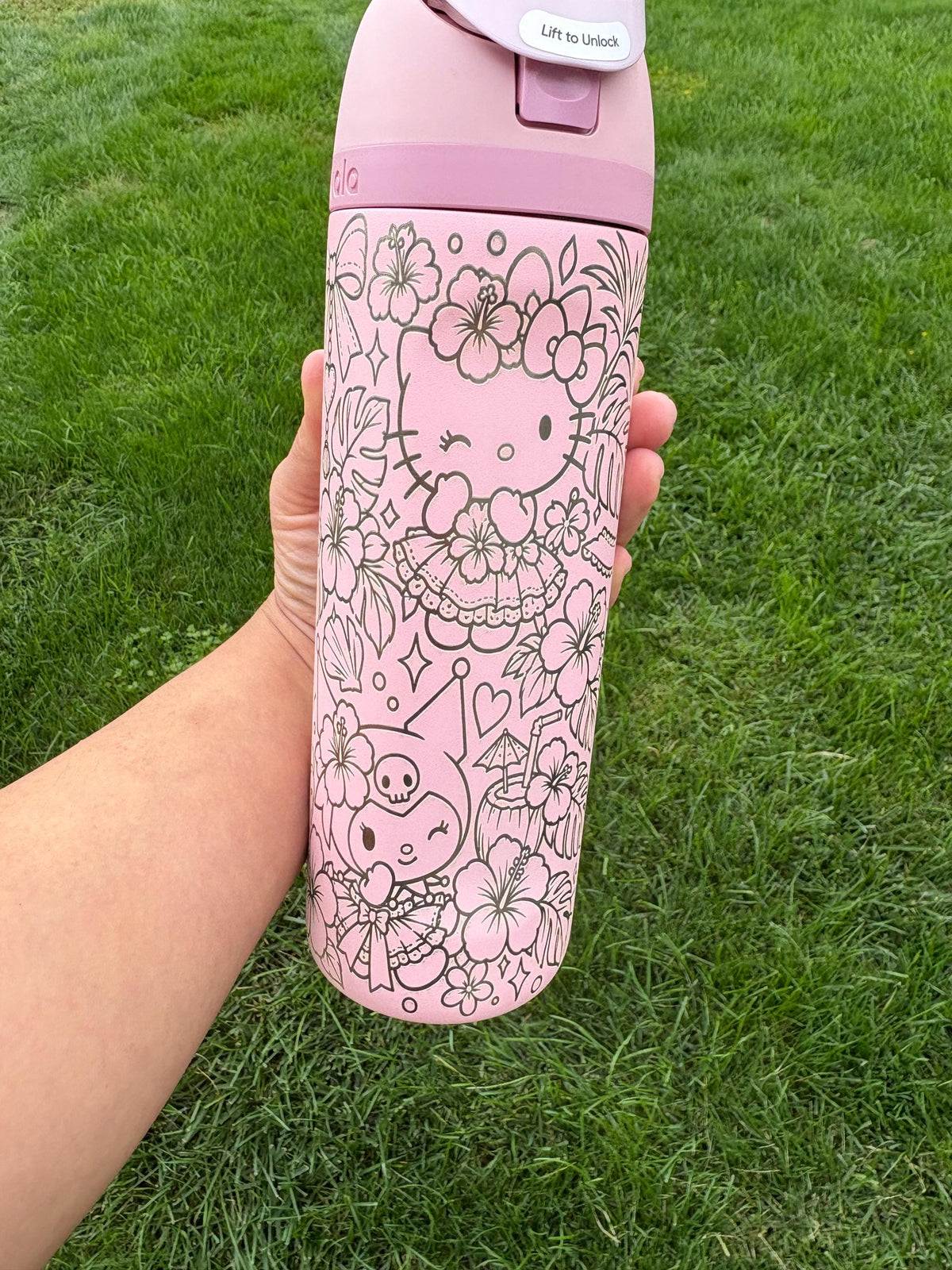 Kitty Inspired Engraved Owala Bottle | Custom Hello Kitty Style Tumbler | Cute Engraved Water Bottle | Floral & Axolotl Cup Gift