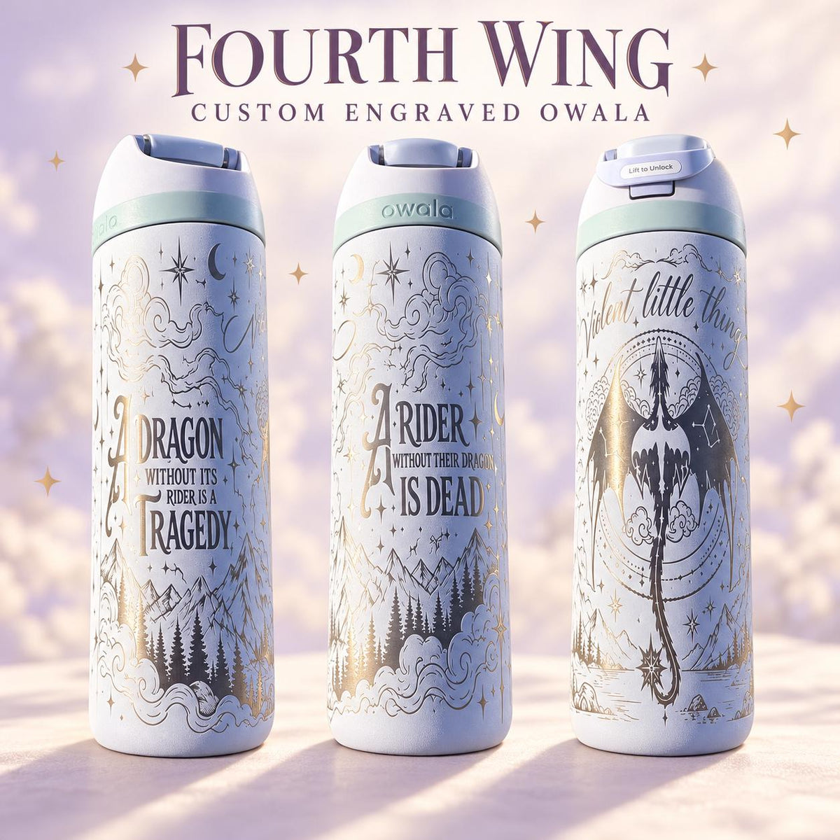 Fourth Wing Inspired Engraved Owala FreeSip, Dragon Rider Water Bottle, Fantasy Book Lover Gift