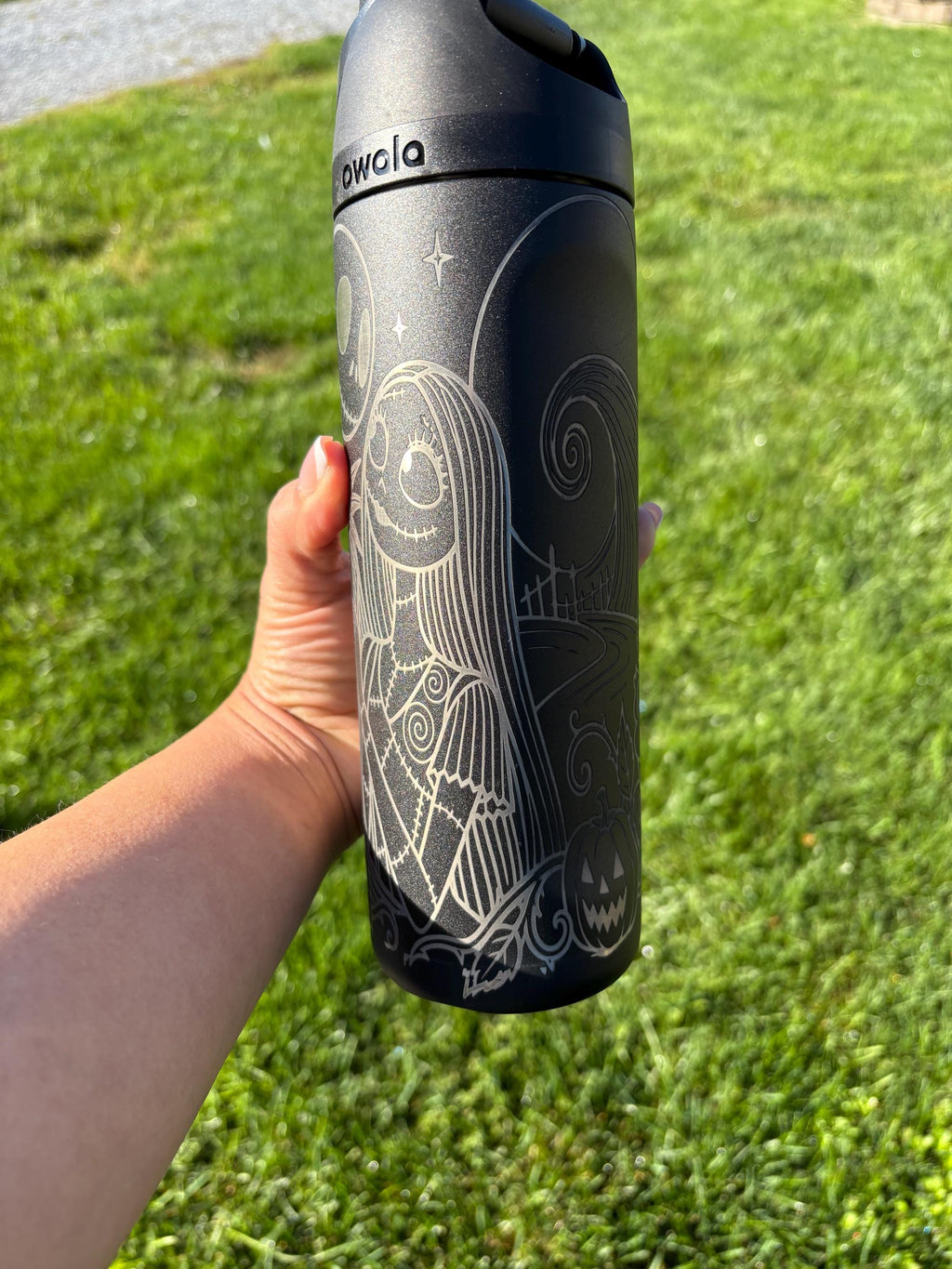 Jack & Sally Engraved Owala FreeSip | Nightmare Before Christmas Inspired Tumbler | Custom Halloween Water Bottle | Gothic Couple Gift