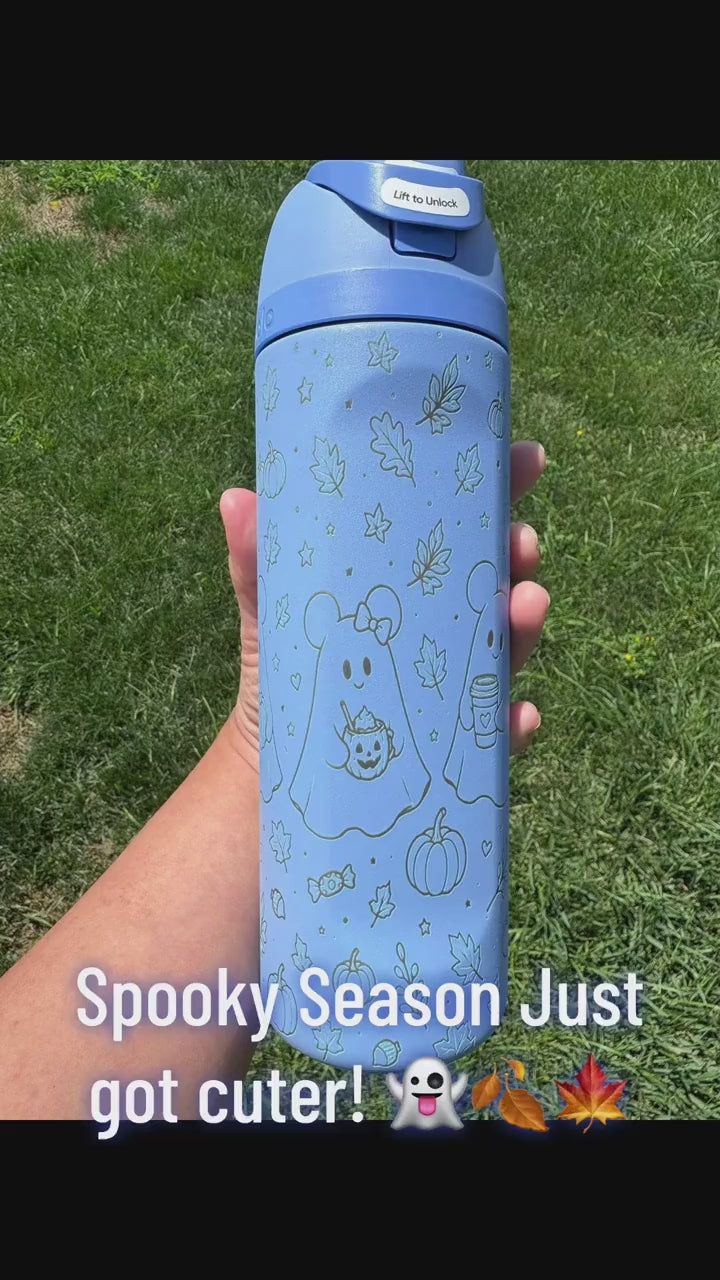 Engraved Owala Tumbler | Ghost Pumpkin Fall Design (24oz/32oz)