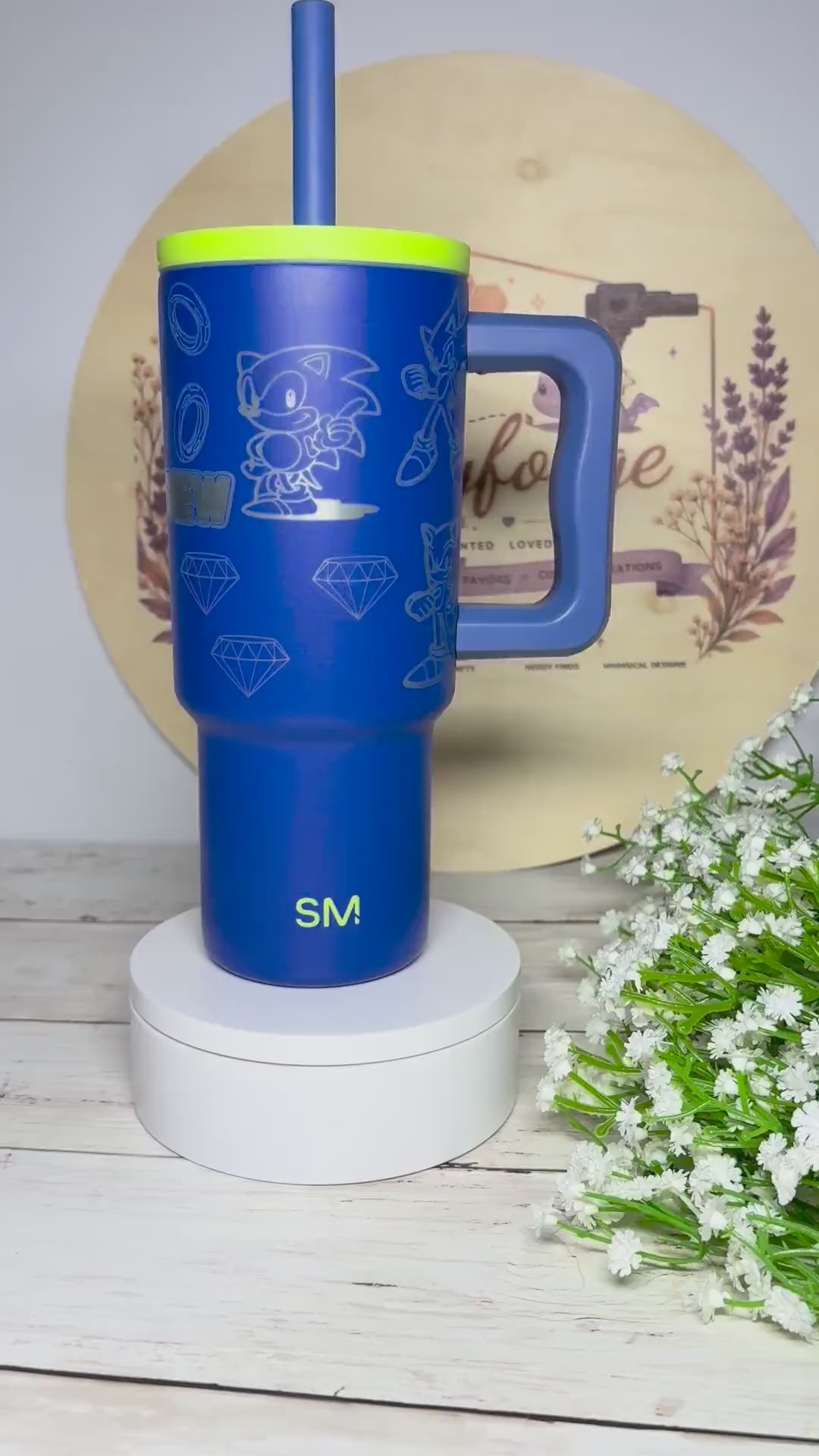 Personalized Sonic Engraved 24 oz Tumbler | Custom Name Laser Engraved Cup