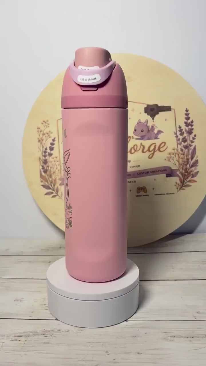 Engraved Pink Owala 24oz FreeSip Water Bottle | Floral Eeveelution Inspired Tumbler | Laser Engraved Gift for Pokémon Fans